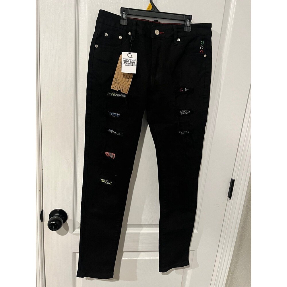 Watson Denim Black Distressed Slim Fit Jeans Mens Size 32 NWT Retail $160